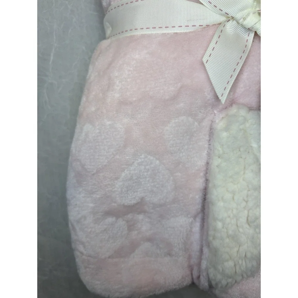Mon Lapin Pink With Hearts Baby Blanket Plush Sherpa Security 30x40